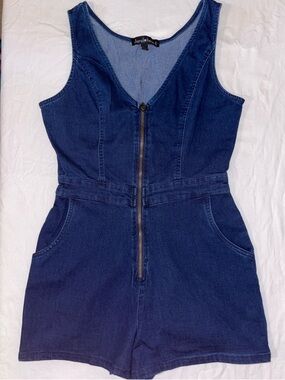 Derek Heart Dark Blue Denim Zip Romper